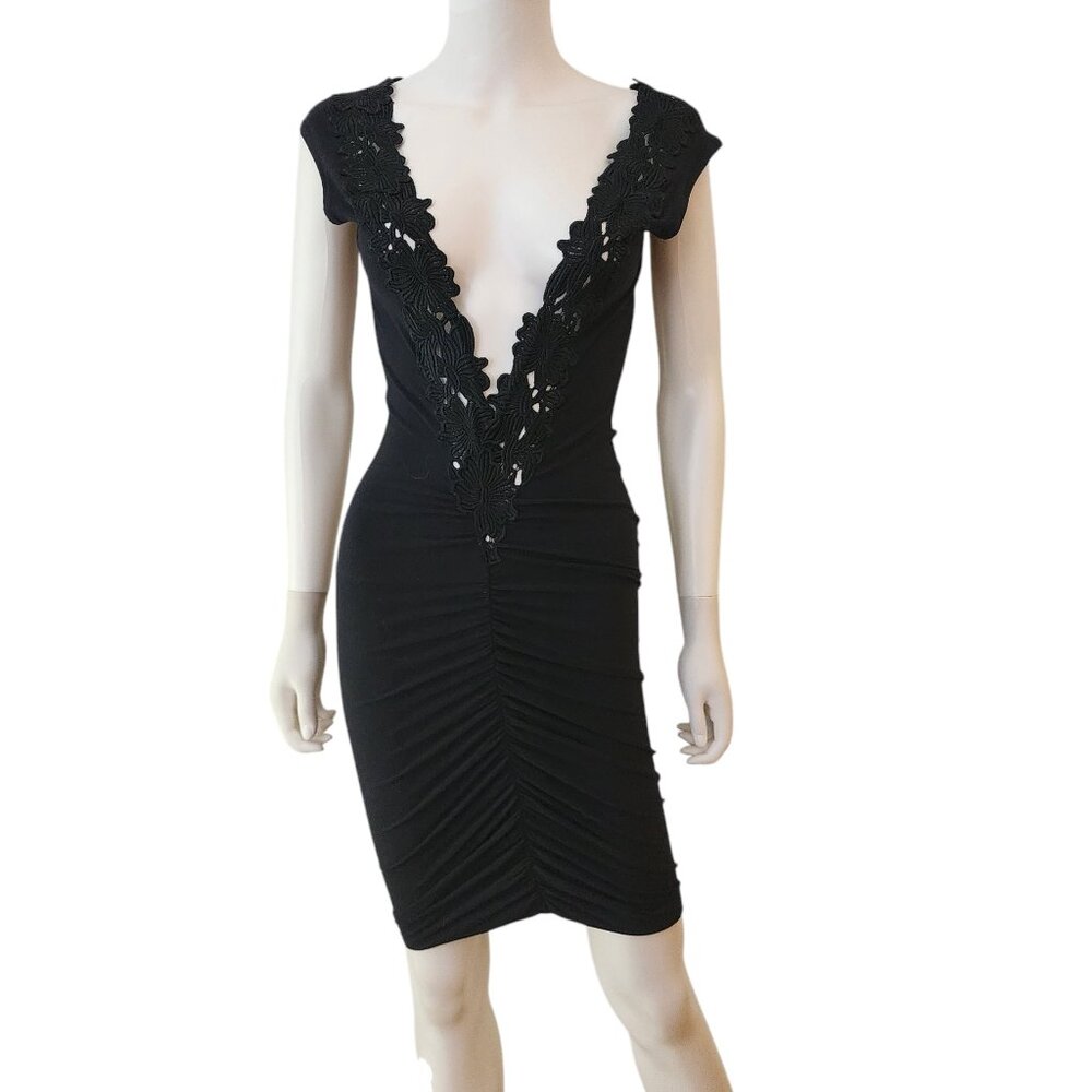 Cotton V-Neck Laced Bodycon Dress - Picture 2 of 9